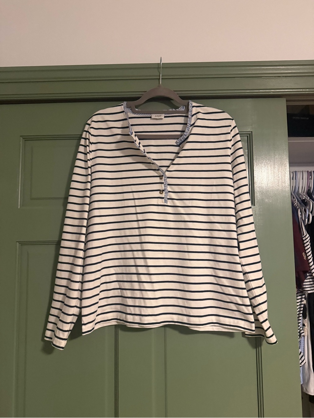 J.Crew Navy and White Striped Henley Top
